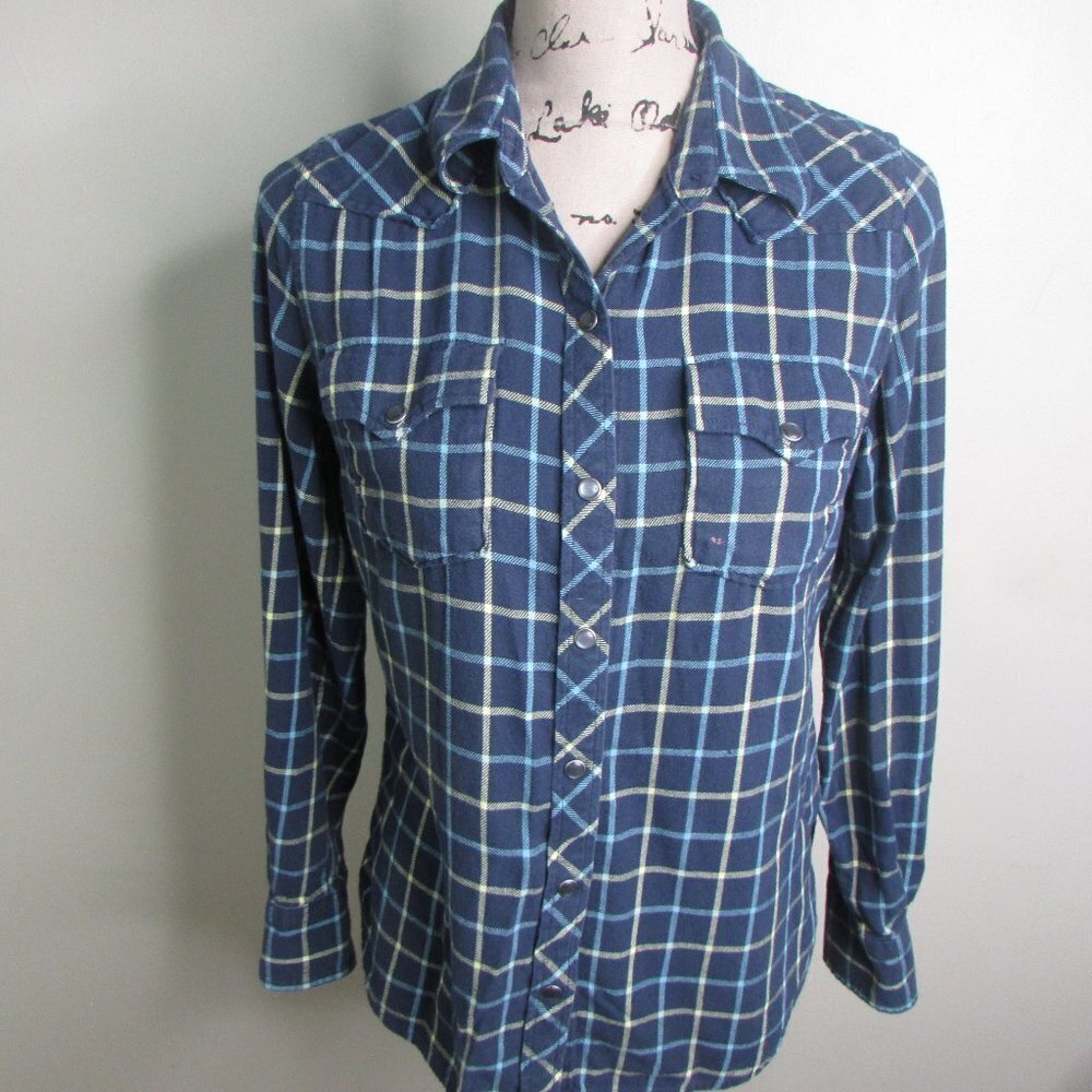 Lucky Brand Snap Front Shirt Women S Blue Yellow